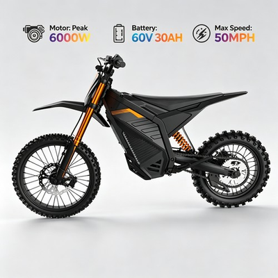 #ad Electric Dirt Bike 6000W Peak 60V 30Ah 50mph 60mi Off Road Motorcycle for Adult $1899.05