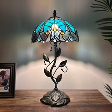 Tiffany Style Table Lamp Green Stained Glass LED Bulb Included 10"W 10"D 20'H