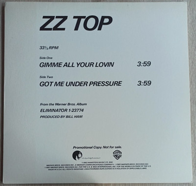 12''  ZZ TOP -   GIMME ALL YOUR LOVIN **    USA 1983 ** PROMO  * * * *   EX / EX