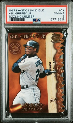 #ad 1997 PACIFIC INVINCIBLE SIZZLING LUMBER #6A KEN GRIFFEY JR HIGH END PSA 8 NM MT $139.95