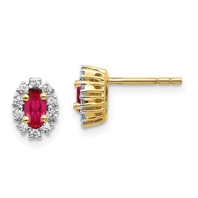 Oval Halo-Ohrringe 10 Karat Gelbgold Diamant und Rubin