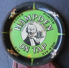Hampden Beer & Ale Willimansett Mass  Handsome Waiter Green Tip / Spinner Tray