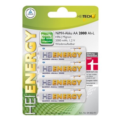 Heitech NiMH-Akku ''Ready to Use'' - HR06 Mignon/AA - 2000 mAh - 1,2V - Akkus 