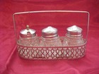 Vintage Chrome & Clear Glass 3 Piece Condiment Tray in Caddy — photo 1