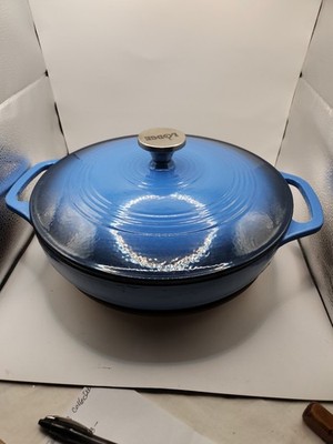Lodge Cast Iron Covered Casserole pan.  Blue  11.5  inside pan.  Marked 