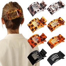 Flat Hair Clips for Women Girls, 2 Styles 8 Pcs Lay Flat Claw Leopard Color