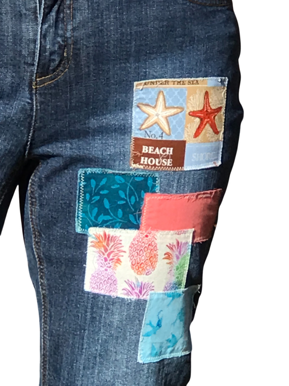 Upcycled Cropped Jeans Patchwork Capris, andmade … - image 4