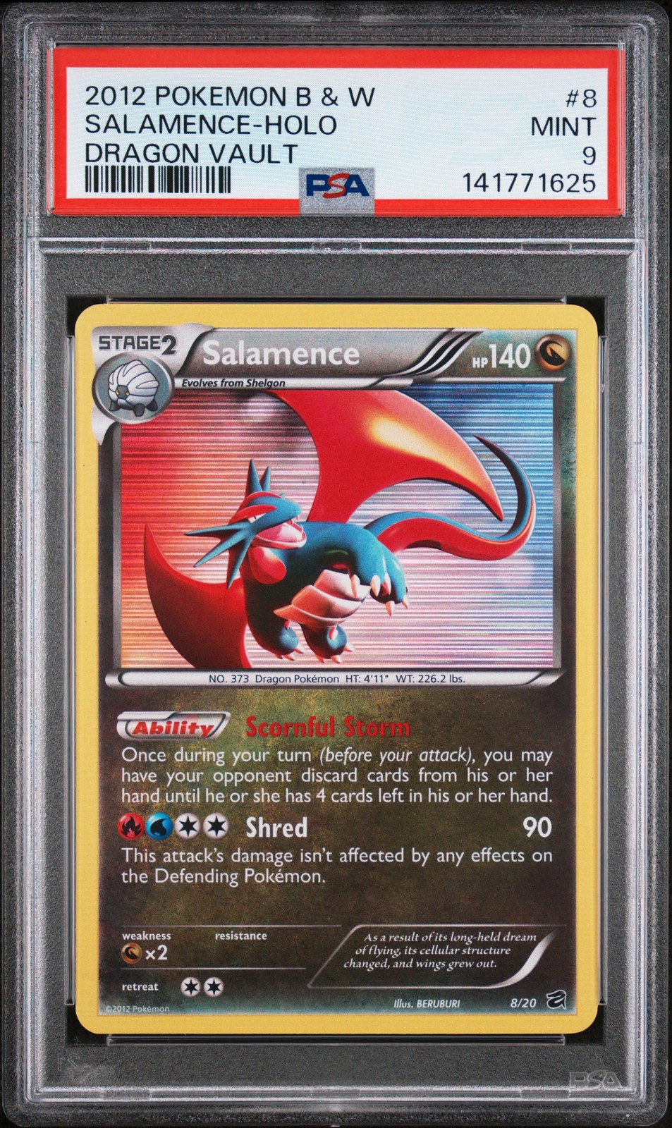 2012 POKEMON BLACK & WHITE DRAGON VAULT #8 SALAMENCE-HOLO PSA 9