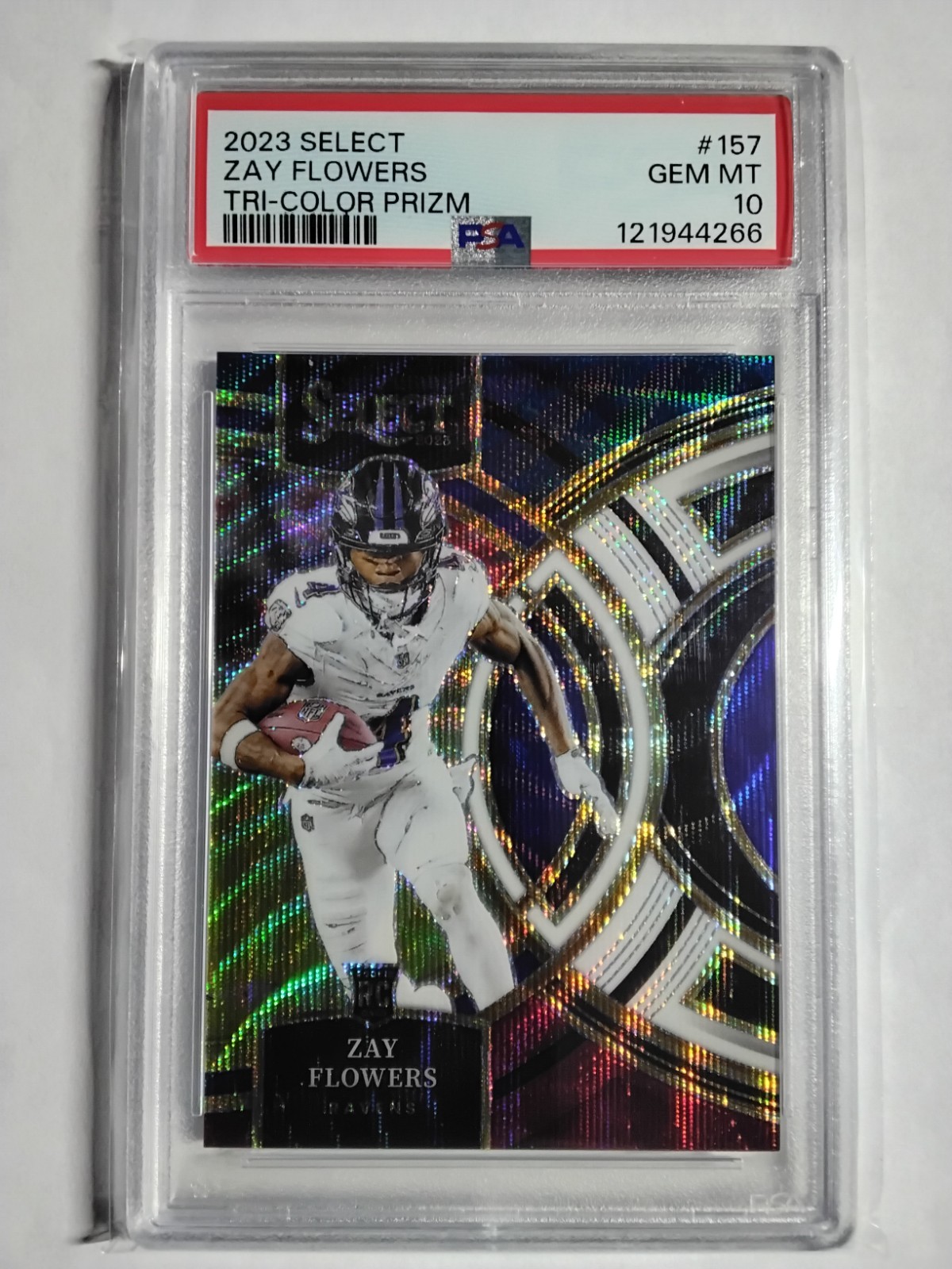 2023 Select - Premier Level Zay Flowers #157 Tri-Color Prizm /225 (RC) PSA 10