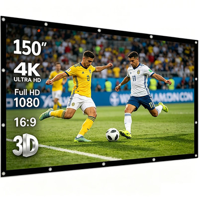 [US] 100-150 Inch Foldable Projection Screen Curtain Outdoor Full HD 2K 4K
