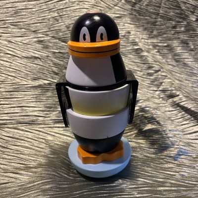 Vtg. Melissa & Doug Wooden & Plastic Roly Poly Wobble Penguin Puzzle Stacker Toy
