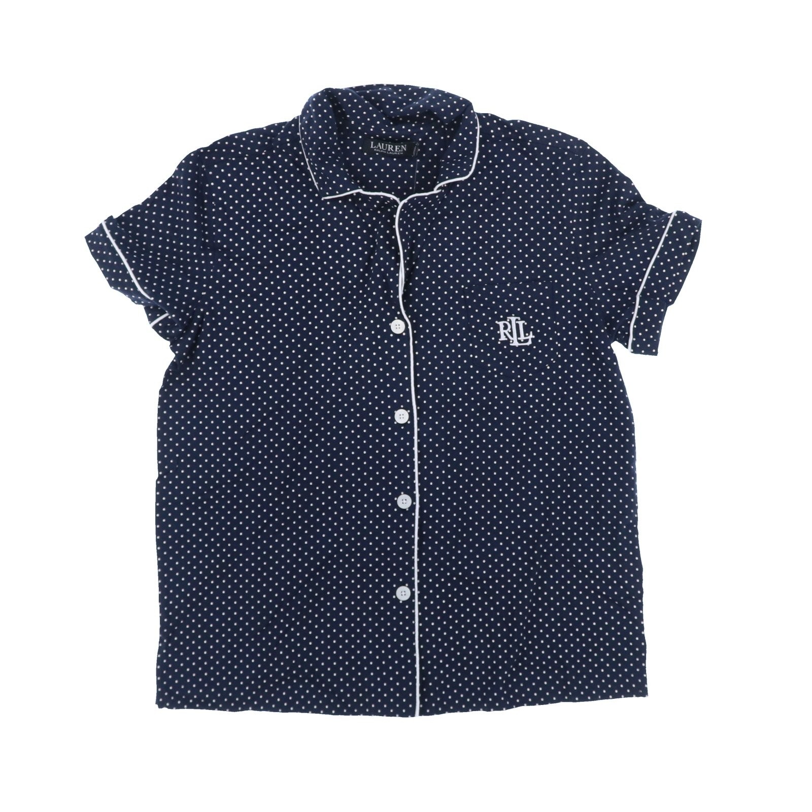 Lauren Ralph Lauren Women’s Navy Dotted Cotton 2-Piece Pajama Shirt & Short Set