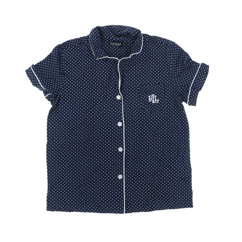 Conjunto de camisa de pijama y corto de 2 piezas de algodón punteado azul marino Lauren Ralph Lauren para mujer Foto 2 de 3