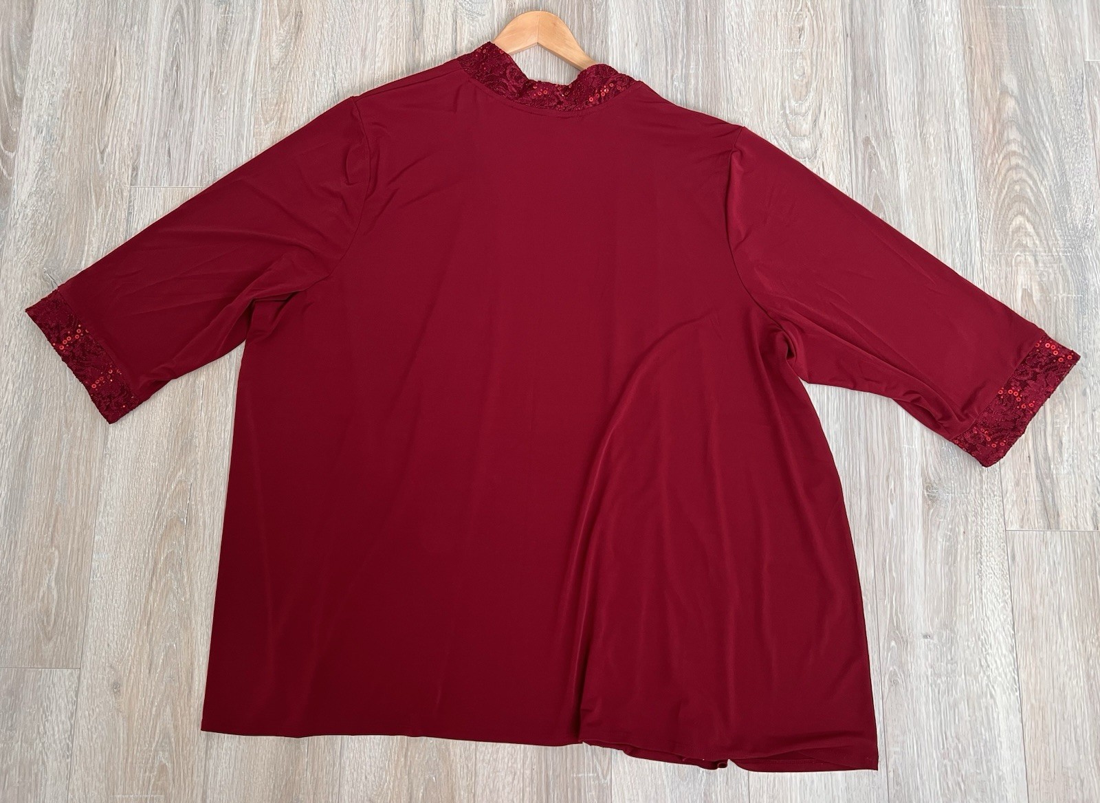 Catherines Sequin Lace Trim Red Open Front Cardig… - image 16