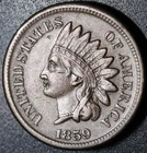 1859 INDIAN HEAD CENT - With LIBERTY & DIAMONDS - XF EF