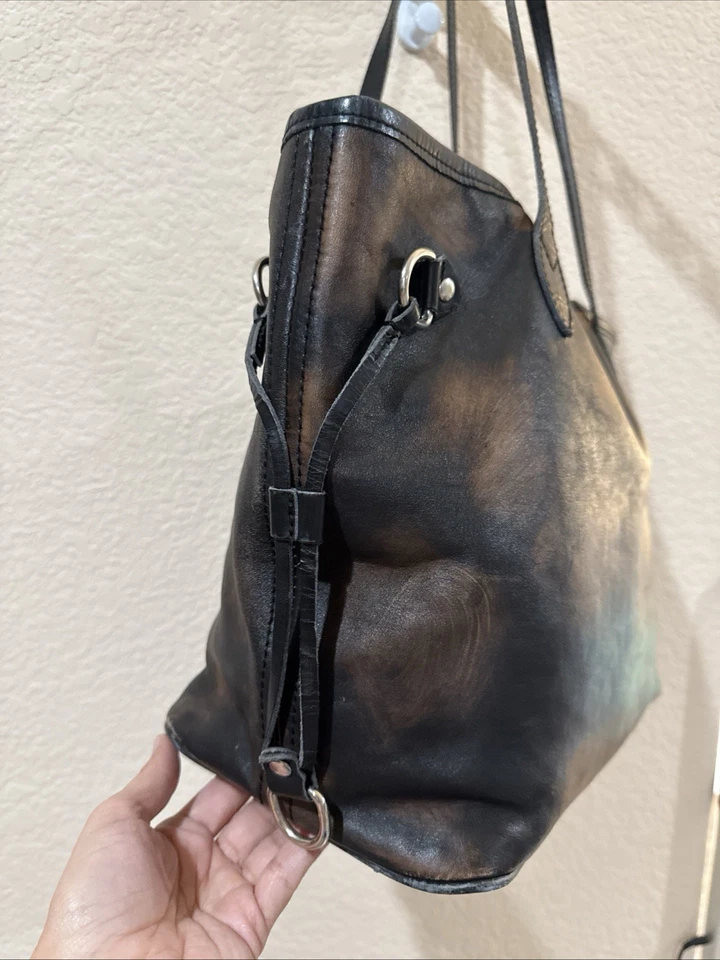 FreeBird Mara Distressed Brown Leather Marbled Large Travel Tote Shoulder Bag - Image 4 of 4
