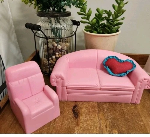 Vtg Barbie Mattel Pink Couch & Chair 1994 Dream House Furniture, Heart Pillow
