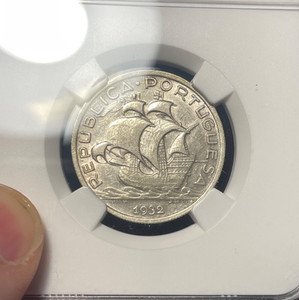 (#101730) Portugal:  1932 5 escudos.  NGC au 55 KEY DATE!      (See video!)