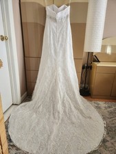 David  s Bridal Elegant Lace A-Line Wedding Gown   Sweetheart Bodice, Beaded...