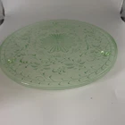 Shaggy Rose Green Uranium Depression Glass Cake Stand Pedestal Plate UV Glow 12”