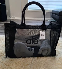 Alo Yoga Sheer Mesh Tote Bag Black  Large - See Through Gym Travel Bag - NWT
