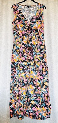 French Connection Maxi Dress XL Tropical Sleeveless 100% Cotton Resortwear Beach