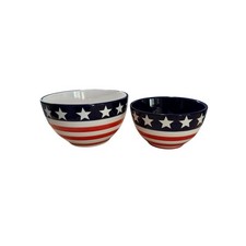 Coventry American Pride Patriotic Stars and Stripes Ceramic Nesting Bowls Set 2