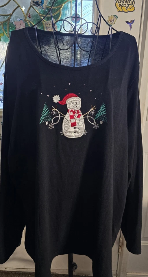 3 X женщины Breckenridge вышитый снеговик верхний черный длинные рукава блестящий снег  - Изображение 2 из 4