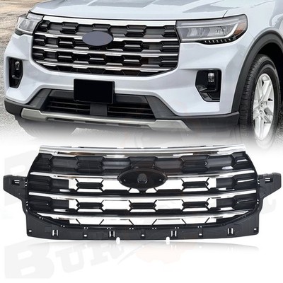 For 2025 Ford Explorer Platinum Front Bumper Radiator Grille Assembly Chrome BLK