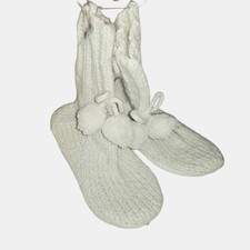 New Y2K Aerie Cream Wool Blend Winter Sparkle Slipper Pom Pom Booties Medium