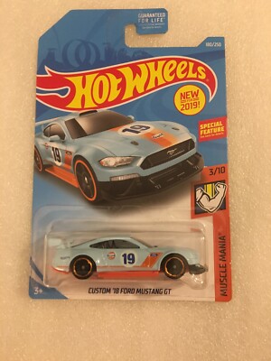 2019 HOT WHEELS CUSTOM 18 FORD MUSTANG GT #180 GULF CAR LIGHT BLUE