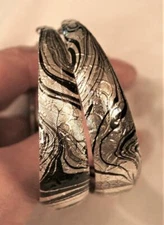 HUGE Textured Silvertone Black Swirled Foil Finish Hoops PIERCED Earrings