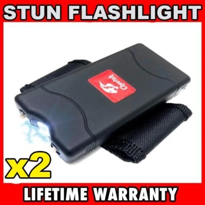 CHEETAH 2PC Mini Rechargeable Stun Gun 10MV w/ LED Light High Power BLACK Self Defense