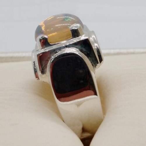 Natural Ethiopian Opal White Opal Multi Color Big Fire Opal Stone Rare Opal Ring image 3