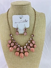 Charming Charlie Pink Gemstone Necklace Earring Set NEW