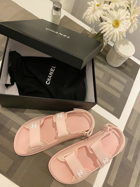 pink chanel dad sandals