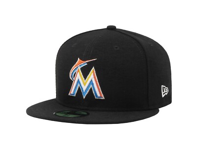 New Era 59Fifty Men Women Cap MLB Miami Marlins On Field Home Black Fitted Hat