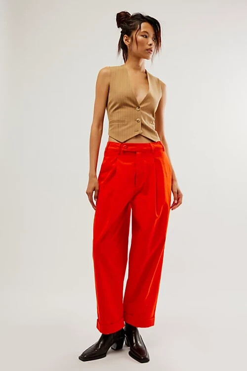 Free People Needed Breaking Trousers Mid Rise Wide Leg Pocket Button Pants M 8