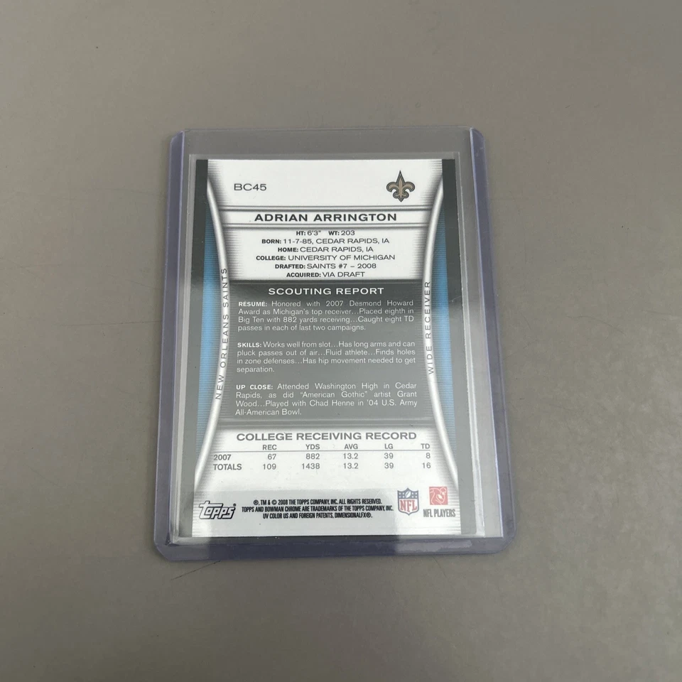 2008 Bowman Chrome - #BC45 Adrian Arrington (RC) - Image 2 of 2