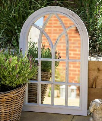 Weißer rustikaler Fenster Stil Bogen Spiegel Vintage Flur Wandspiegel 72x51cm