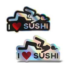 Fluo I LOVE SUSHI Holographic Sticker Decal Car Motorcycle Helmet Camper Wall 
