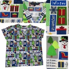 Cassandra O Scrub Top    Christmas   Let It Snow    Very Nice   Womens Large
