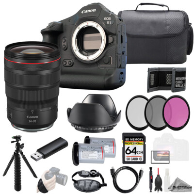 Canon EOS R1 + RF 24-70mm f/2.8L IS USM Lens+64GB+Ext Bat+3PC Filter-Kit