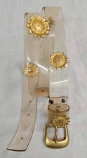 Vintage Gold Metal Sunflower PVC Plastic Clear Belt Size 32