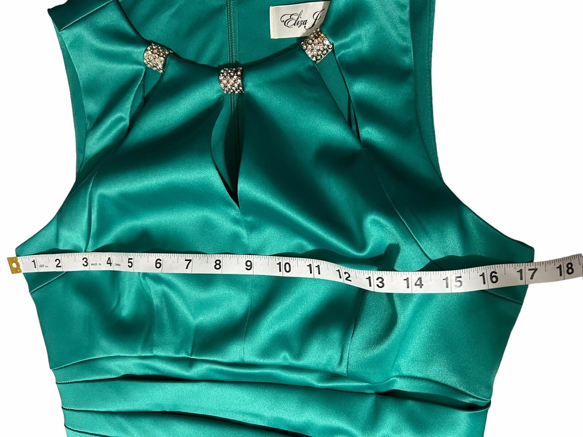 Eliza J Women's 6 Pleated Emerald Green Cocktail Stretch Dress Rhinestone  Accent | eBay