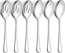 6 Pack Serving Spoons Set, Stainless Steel Large & Slotted Spoons for Buffet