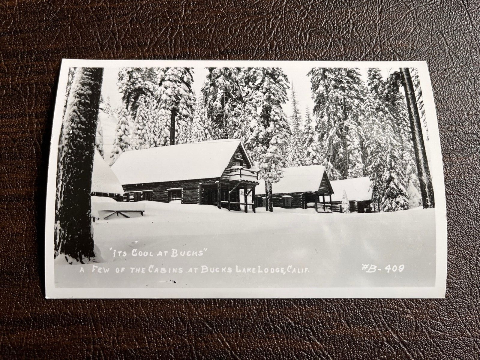 RPPC Buck's Lake California - View of Cabins Covered in Snow - 1940s era