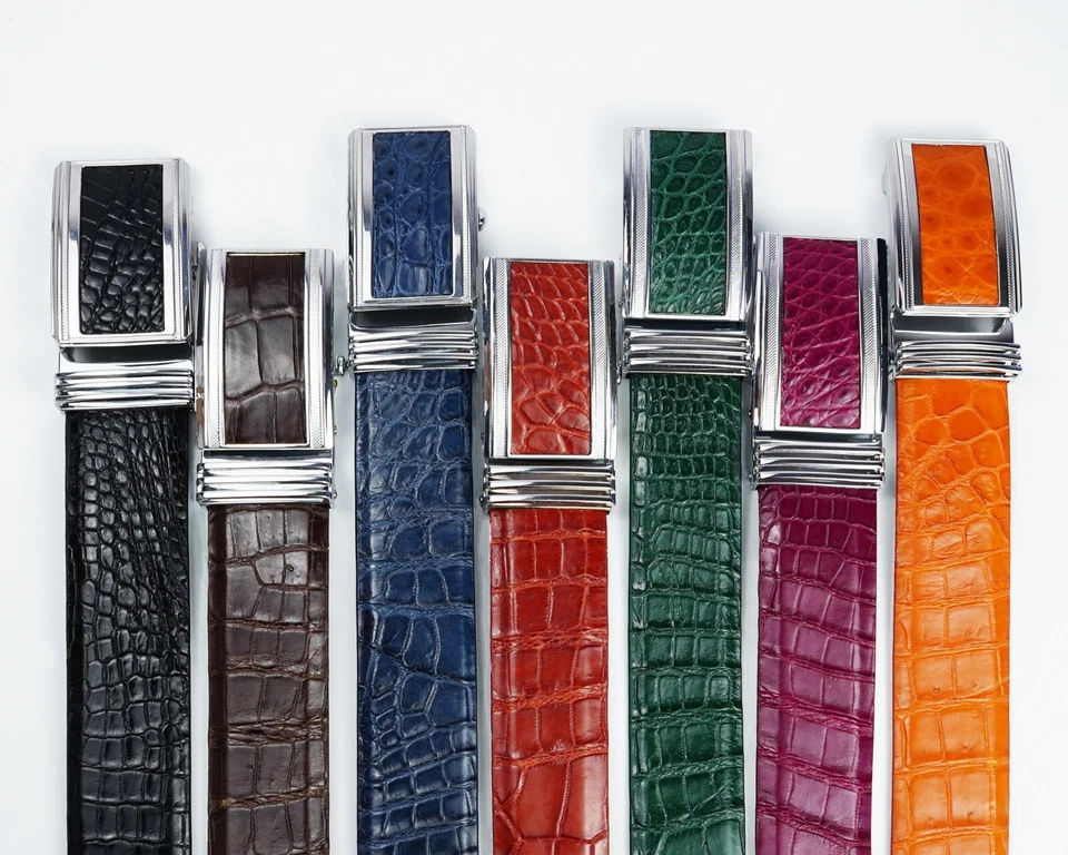 Cinturón para hombre piel de cocodrilo real vientre hecho a mano sin cinturón articulado 1,5"" W Foto 4 de 4