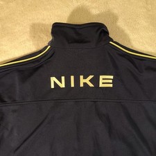 VTG Y2K Nike Track Jacket Men's L Spell Out Gold Stripes Full Zip Mock Neck 90's