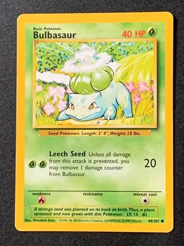 Bulbasaur 44/102 Base set common Pokemon Card WOTC Vintage